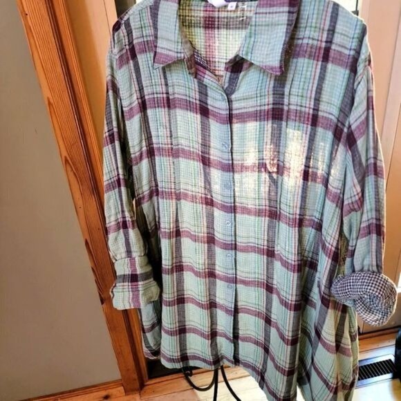 Elan Sz. M Long Sleeve Button Down Multicolored Oversized Shirt/Dress w pockets - Picture 1 of 15